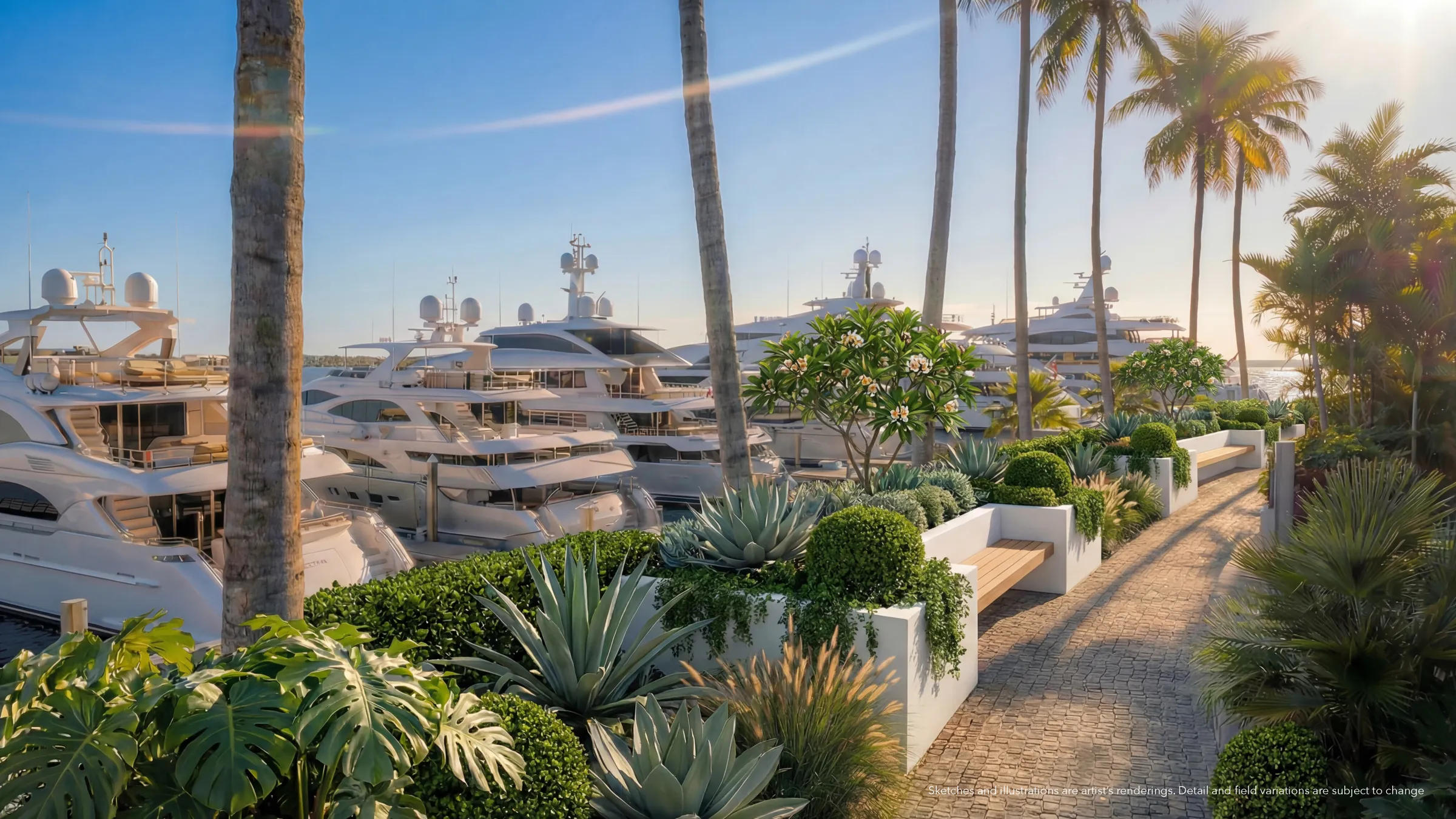 Mega-yachts moored at a private Miami marina